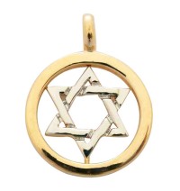 Gold Filled Two tone Circle Star of David Pendant